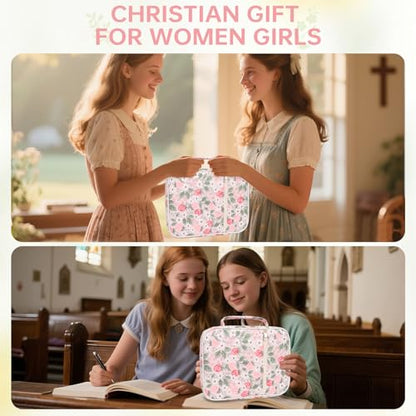 Bible Cover Case for Women Large Bible Cover with Durable Handle Quilted Bible Carrying Case for Girls Bible Study Supplies Accessories (Strawberry Garden, Strawberry Garden) - color: Strawberry Garden