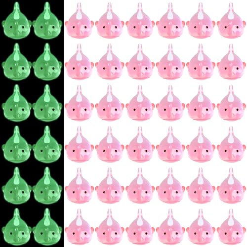 Gemscream 50 Pcs Mini Resin Animals Tiny Small Miniature Blobfish Figurine Cute Ornaments for Micro Fairy Garden Landscape Accessories Hide Crafts Decor Aquarium(Luminous) - style: Luminous