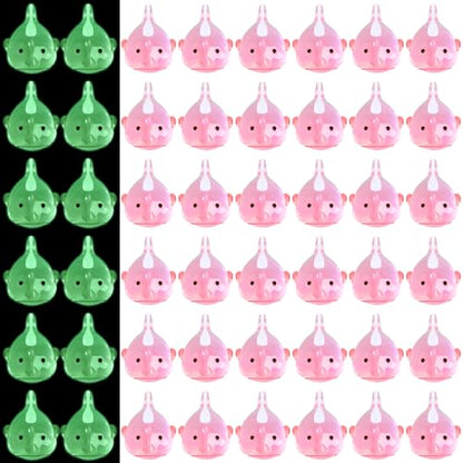Gemscream 50 Pcs Mini Resin Animals Tiny Small Miniature Blobfish Figurine Cute Ornaments for Micro Fairy Garden Landscape Accessories Hide Crafts Decor Aquarium(Luminous) - style: Luminous