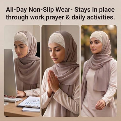 ZLYC Hijab Cap for Muslim Women Soft Stretchy Open-Back Underscarf Hat Breathable Inner Hijab Undercap - color: Lace Beige
