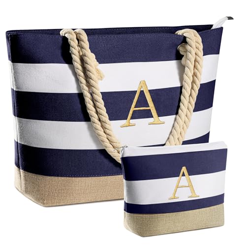 YOOLIFE Beach Bags for Women - Travel Canvas Beach Tote, Pool Waterproof Bag, Travel Essentials, Gifts for Women Birthday - color: Dark Blue, style: A