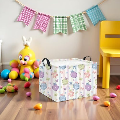 Rectangular Easter Basket Fabric Storage Bin Boxes Collapsible Baby Girl Basket for Clothes Books Shelves Basket(Bowknot Egg) - color: Bowknot Egg