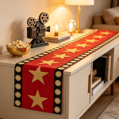 Movie Night Table Runner 13x72 Inch, Hollywood Stars Awards Dresser Scarf - color: Movie Night-2