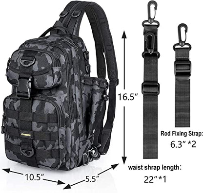 PLUSINNO Fishing Backpack, Fishing Bag, Waterproof Fishing Sling Tackle Bag For Fishing Gear With Rod Holder, Fishing Gifts for Men - color: Single Backpack No Tackle Box