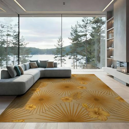 6'x9' Washable Beachy Palm Tree Area Rug, Beige Foldable Non-Slip Large Carpet Foldable Easy Care Carpet for Queen Size Bedroom, Under Bed, Master Bedroom | Ref:1991788 - color: Beige/Pattern 8, size: 6' x 9' (Rectangular)