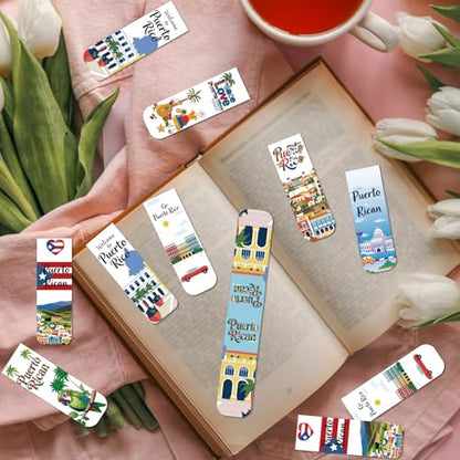 Wxiben Puerto Rico Magnetic Bookmarks Gifts - 30 Pcs Puerto Rico Travel Souvenirs Bookmark Flags Frog Flowers Magnets Book Marks Page Clip for Patriotic Latin American Spanish Party Favors - style: Puerto Rican
