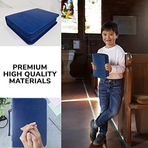 DEHITE Bible Cover Case for Men – Bible Carrying Case for Men – Blue Large Holder – Bag Fits Book10.1 x 7 x 1.9 in – Pen Slots – Zippered Pocket – Premium Faux Leather – Christian Gift - size: Large Blue