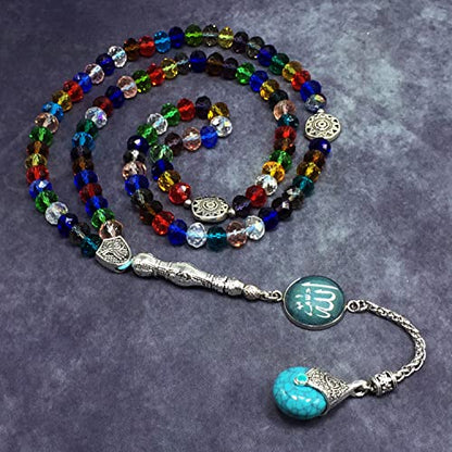 Special for Women Muslim Prayer Beads, Tesbih-Tasbih-Tasbeeh-Misbaha-Masbaha-Subha-Sebha-Sibha-Worry Beads (Multicolor Crystal - 6x8 mm 99 Beads & Allah Tassel)