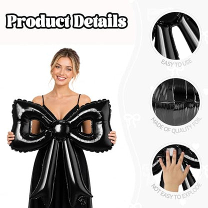 Black Bow Balloons, 6 Pcs Cutout Foil for Wedding Engagement Bridal Party - style: Hollow Bow Black