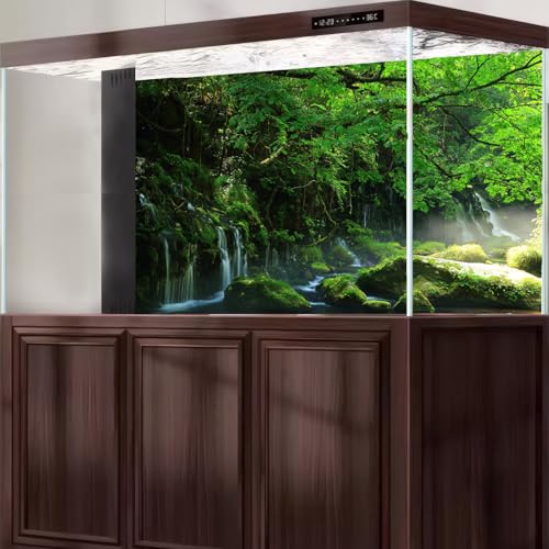 Mountain Waterfall Aquarium Background Tropical Jungle Rainforest Fish Tank Background Stunning Cascading Falls Mossy Rocks Terrarium Backgrounds Tranquil Stream Trees Reptile Tank Backgrounds 24x16in - color: Green, size: 24(W)x16(H)in