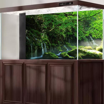Mountain Waterfall Aquarium Background Tropical Jungle Rainforest Fish Tank Background Stunning Cascading Falls Mossy Rocks Terrarium Backgrounds Tranquil Stream Trees Reptile Tank Backgrounds 24x16in - color: Green, size: 24(W)x16(H)in