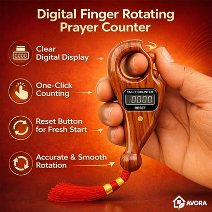 AVORA Digital Finger Counter for Pooja, Meditation & Prayer | Portable Japa Mala Counting Device with LCD Display | Silent Electronic Tally Counter Ring for Chanting, Naam Jap & Spiritual Practice