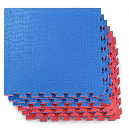 Xspec 1" Extra Thick 48 sq ft Reversible EVA Gym Foam Floor Mat Tiles (24" x 24"), Steel Pattern, 12 pcs, Blue & Red - color: Blue/Red