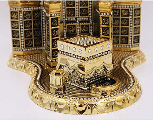 Modefa Islamic Turkish Table Decor Showpiece Gift Sculpture Figure Arabic 99 Names of Allah Kaba Clock Tower Replica Gold - size: Small - 6.7in x 6.7in wide, 10in tall