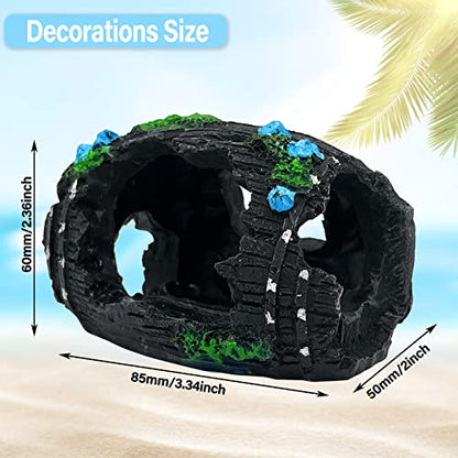 1pcs Aquarium Decorations——Resin Broken Barrel Fish Tank Ornament, Fish Tank Decorations for Fish Cave Hide Hut(Black)