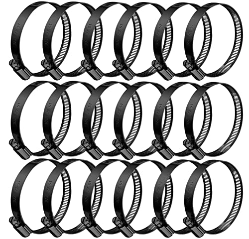 BOTTEN 18pcs Black Hose Clamp,1-1/16" - 2"(27-51mm) 304 Hose Clamps Stainless Steel Adjustable Worm Gear Hose Clamps Assortment Kit,radiator hose clamps fuel line clamps - size: 1-1/16''–2''