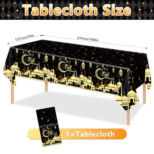 98PCS Eid Mubarak Party Supplies Black and Gold Ramadan Tableware Set Ramadan Mubarak Paper Plates and Napkins Eid Mubarak Party Decorations Eid Al-fitr Party Disposable Dinnerware Set for 16 Guests - style: Eid Mubarak