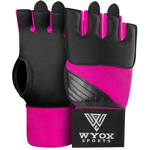 WYOX Gel Boxing Hand Wraps & Curved Focus Mitts Bundle for Men & Women Adults – 80cm Wrist Straps, Padded Knuckle Support, Neoprene Inner Glove Gel Padding, MMA Muay Thai Kickboxing Training Pads