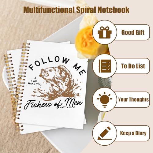 WUCHJ Yellow Retro Fish Christian Notebook,Boys Religious Notebook, Matthew 4:19 Bible Verse Journal, Yellow Religious Scripture Spiral Notebook Journal for Note Taking, Christian Faith Based Gifts for Women Men, 5.5x8.3 Inch - color: follow me white back