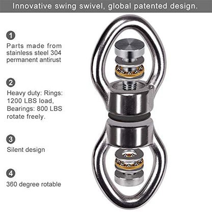 SELEWARE Silent Bearing Swing Swivel with 2 Carabiners, 360° Rotational Device Hanging Accessory for Tree Swing, Hammock Chair, Yoga,1200LB Capacity | Quiet Smooth Rotation, Supports Up to 1200LB, Quick Connect Buckles, 1 Pack for Swings, Hammocks, Tire S