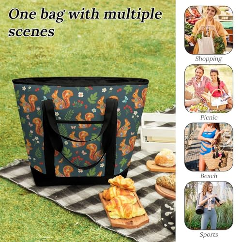 SWEET TANG Cooler Bag, Floral Squirrels Reusable & Leak Proof Food Grocery Bag, Portable Travel Cooler - color: Pattern 99