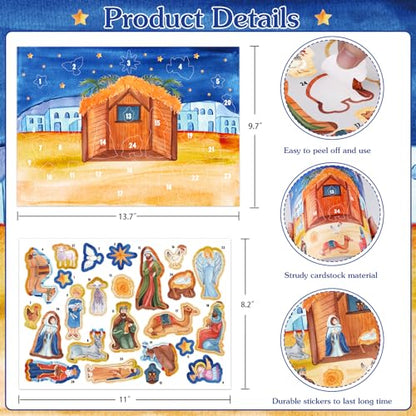 WhatSign Nativity Sticker Advent Calendar for Kids - 2025 Christmas Christian Religious Countdown Calendar Nativity Advent Calendar for Kids Children Boys Girls - color: Classic