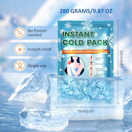 SuccorWare 16 Pack Instant Ice Packs for Injuries(5.9" x 8.6") Disposable Cold Packs for Pain Relief, Swelling, Sprains & Outdoor Activities