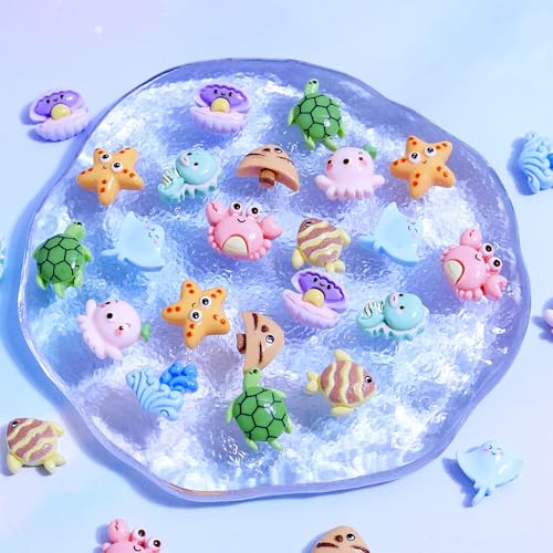 100 pcs Mini Ocean Resin Animals Plastic Animals Marine Miniature Aquarium Ornaments Decorations for DIY Fish Tank Potted Micro Fairy Garden Dollhouse (100PCS Marine Animal Set) - style: 100PCS Marine Animal Set