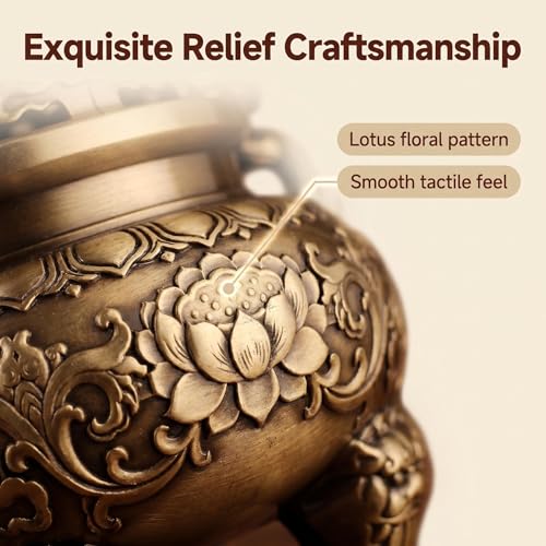 Solid Brass Chinese Incense Burner, Antique Censer, 670g, 2.76in Opening | Feng shui incense burner, Fu Lion Foo Dog lid, altar, home shrine, meditation corner, office desk, brings harmony and peace