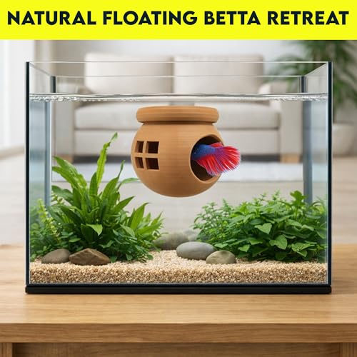 Floating Cozy Betta House, Natural Floating Betta Hide Out, Aquarium Fish Hammock, Relaxing & Stress Relief, Suction Cup Included, 2.9" W x 2.6" H (Natural Brown) - color: Natural Brown