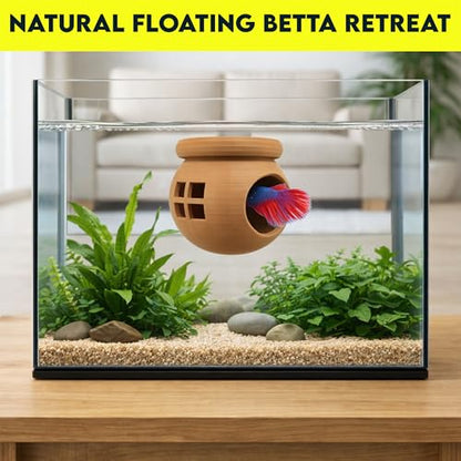 Floating Cozy Betta House, Natural Floating Betta Hide Out, Aquarium Fish Hammock, Relaxing & Stress Relief, Suction Cup Included, 2.9" W x 2.6" H (Natural Brown) - color: Natural Brown