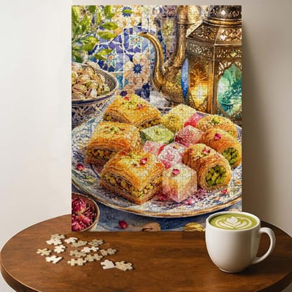 Arabic Sweets Islamic Kitchen Food Jigsaw Puzzle - 500 Pieces Wooden Puzzle for Adults, Wall Art Gift, Finished Size: 20 x 15 Inch - color: Arabic Sweets Islamic Kitchen - 500 Pieces