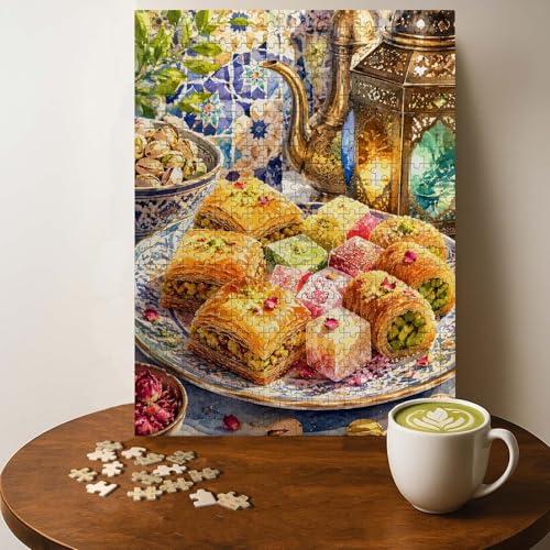 Arabic Sweets Islamic Kitchen Food Jigsaw Puzzle - 500 Pieces Wooden Puzzle for Adults, Wall Art Gift, Finished Size: 20 x 15 Inch - color: Arabic Sweets Islamic Kitchen - 500 Pieces