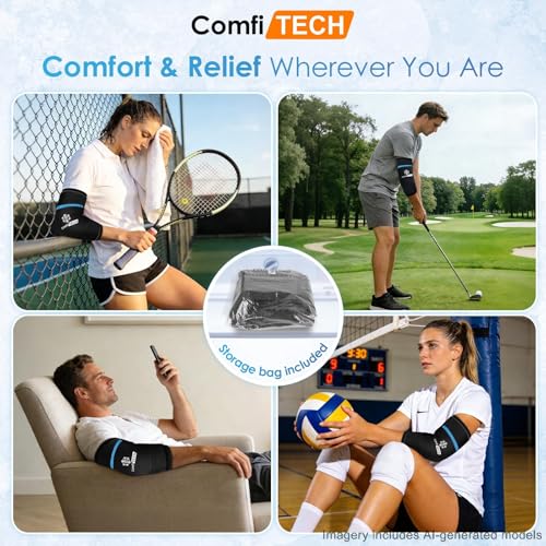 ComfiTECH Dual-Gel Elbow Ice Pack Wrap, Multi-Use Ice Pack for Elbow, Arm, Knee and Calf, Flexible Ice Sleeve for Tennis Elbows, Golfers Arm, Muscle Relaxation, Medium - size: M-Dual-Gel
