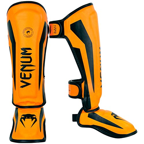 Venum Kids Elite Shinguards - color: Neo Orange, size: Medium: 6-8 Years