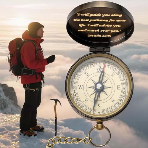 God's Guide & Blessing Compass, Trust in The Lord Compass, Wood Box Greeting, Inspirational Gift Men, Christian Boys Baptism Gifts, Graduation Day with Wooden Box - color: 3.Bronze GOD's Guide & Blessing PU Leather