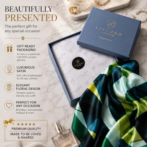 LONDON Women’s Satin Silky Scarf Gift Box Large Lightweight Silky Smooth Shawl Wrap for Hair, Head, Neck or Hijab - color: Green - Box