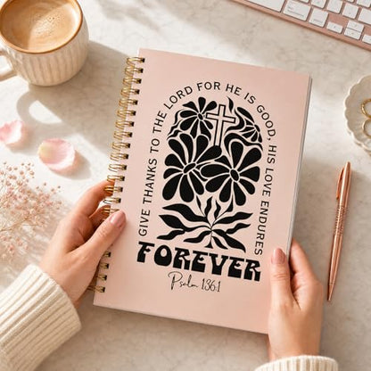 Flower Boho Christian Notebook - Hardcover Bible Verse Jounal, Inspirational Gift for Women, Religion Journaling for Church Notting Stationery Supplies - color: Cross Flower
