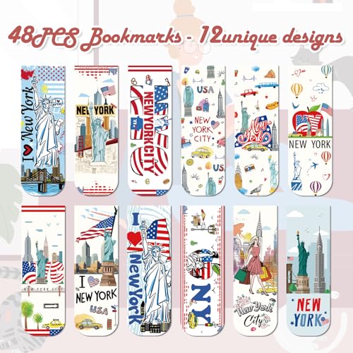 New York Magnetic Bookmark Gifts - Wxiben 48PCS City Travel Magnetic Bookmarks NYC Book Marks Magnets USA City Page Marker Clip for Women Book Lovers Traveler Students Teacher New York Souvenirs Gift - style: New York