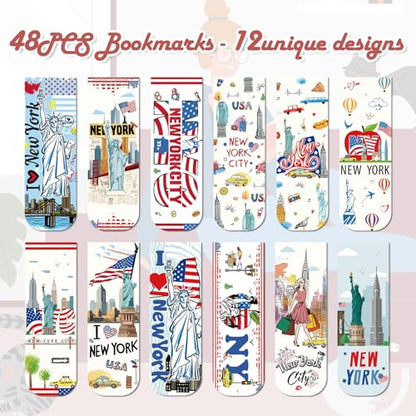 New York Magnetic Bookmark Gifts - Wxiben 48PCS City Travel Magnetic Bookmarks NYC Book Marks Magnets USA City Page Marker Clip for Women Book Lovers Traveler Students Teacher New York Souvenirs Gift - style: New York
