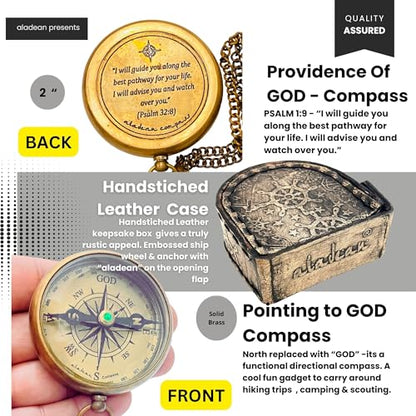 Divine Path Engraved Compass - I Will Guide You - Psalm 32:8" Quote | Inspirational Gifts for Men Women, Uplifting Spiritual Heavenly Faith Gift Boys Girls - style: Divine Path