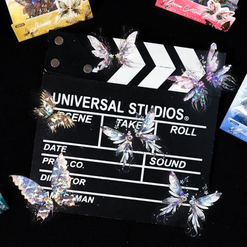 80-Piece Holographic Glitter Butterfly Art Stickers for Scrapbooking, Journaling, Resin Crafting – Waterproof Transparent Floral Fantasy Butterfly Decals - color: Glitter Butterfly