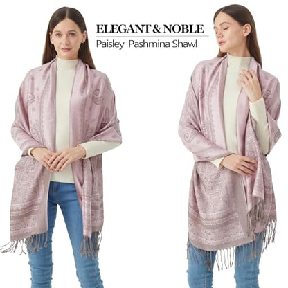 Reversible Paisley Pashmina Rave Scarf Shawl-Soft Silky Pashmina Wraps for Women Evening Dresses - color: E#. Style 5-pink