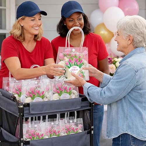 Aliceset 24 Pcs Happy Mother's Day Clear Gift Bags Transparent Plastic Tote Bags with Handles Reusable PVC Goodie Handbags for Mom Women Appreciation Gifts Spring Party Favors, 6.31"x 5.91"x 3.15" - style: Happy Mother's Day