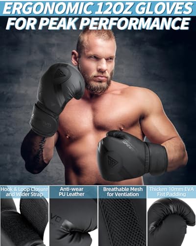 Punching Bag for Adults, 4ft PU Heavy Boxing Bag Set 12OZ Gloves for MMA Muay Thai Kickboxing Training Home Gym, Martial Art (Unfilled) - color: Black