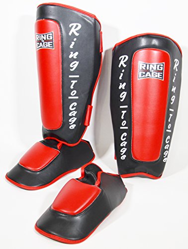 Deluxe Muay Thai Pro-Style Shin Instep for Muay Thai, MMA, Kickboxing, Stand up - color: Red, size: Large