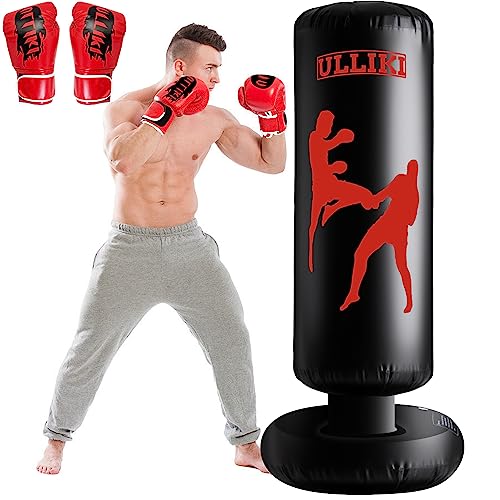 Freestanding Punching Bag for Adults with Gloves, Kick Boxing Bag with Stand for Adults, Blow up Punching Bag for Kids 12-14