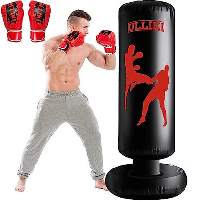Freestanding Punching Bag for Adults with Gloves, Kick Boxing Bag with Stand for Adults, Blow up Punching Bag for Kids 12-14