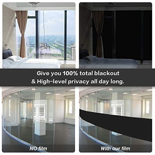WochiTV Total Blackout Window Film 100% Light Blocking Non Adhesive No Residue Removable Opaque Static Cling Privacy Glass Tint for Home Bedroom Darkening Heat Control (17.5 in x 6.56 Ft) | No Glue Static Cling Window Glass Sticker,UV Protection,Heat Cont