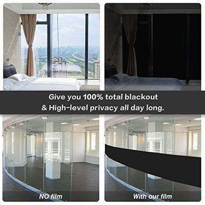 WochiTV Total Blackout Window Film 100% Light Blocking Non Adhesive No Residue Removable Opaque Static Cling Privacy Glass Tint for Home Bedroom Darkening Heat Control (17.5 in x 6.56 Ft) | No Glue Static Cling Window Glass Sticker,UV Protection,Heat Cont
